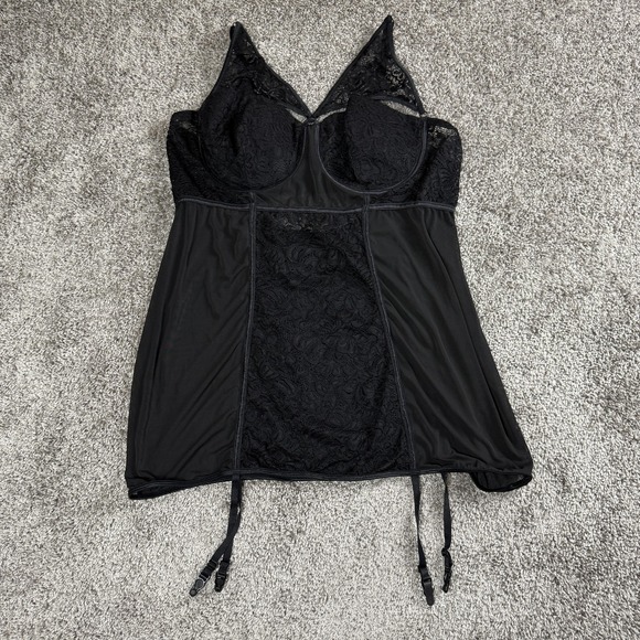 Womens Black Lace Mesh Babydoll Chemise Lingerie 3X Romantic Boudoir Cozy - Picture 1 of 11